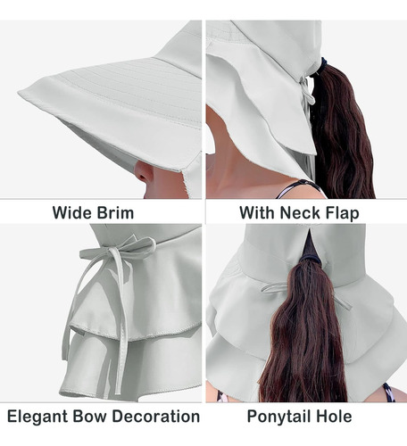Gorro De Sol Para Mujer Con Protección Uv, Ala Ancha, Cola D