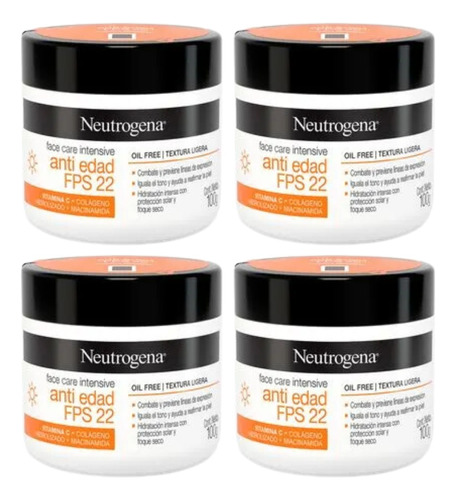 Combo X4 Neutrogena Face Care Crema Antiedad Fps22 100 Gr