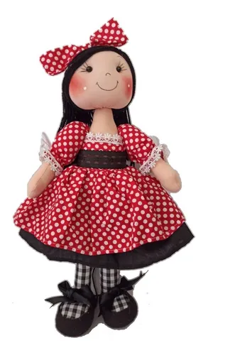comprar Muñeca De Tela Con Vestido Rojo Puntos Blancos Y Moño