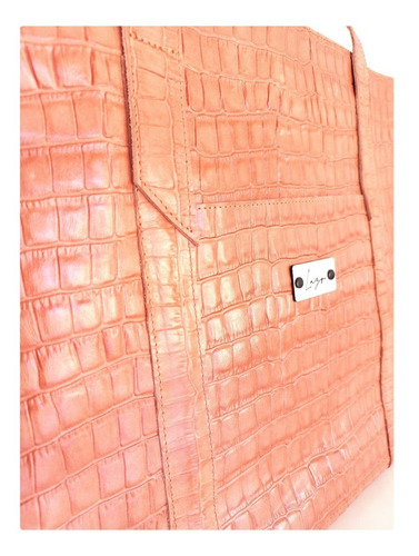 Cartera Tote Con Cierre En Cuero Croco