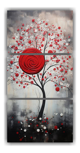 45x90cm Cuadro Intensa Forma De Árbol En Rojo Y Plateado