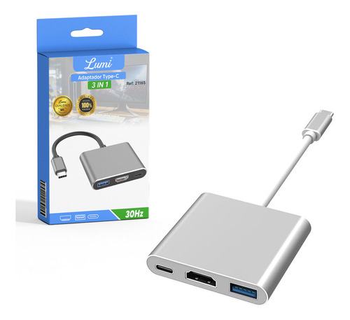 Adaptador Usb-c P Notebook Com Saídas Hdmi Usb Tipo-c Lumi