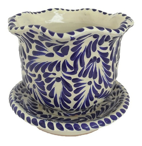 Maceta Con Plato De 10cm De Talavera Original 1 Pza