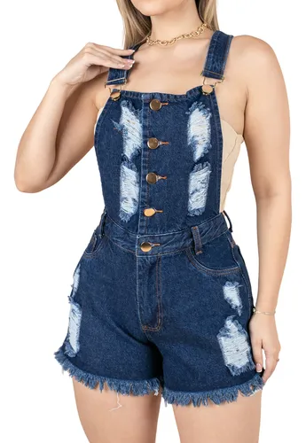 Jardineira jeans feminina mercado livre hot sale