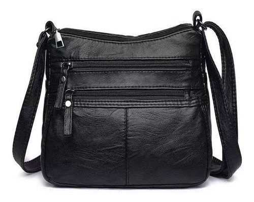 Bolso Crossbody De Señora Bolso De Cuero Suave Negro Con Cre