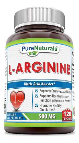 Pure Naturals L-arginine 500mg 120caps Salud Cardiovascular