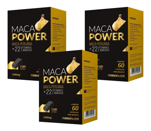 Kit 3x Maca Power (+vit E Minerais) 60 Caps 1200mg Maxinutri