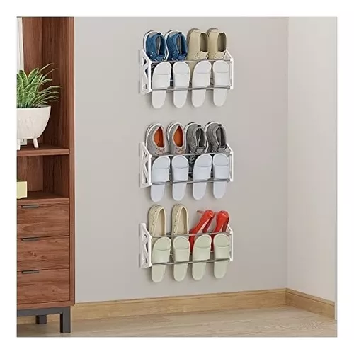 Zapatero montado en la pared, paquete de 3/puede almacenar 6 pares de tenis  y 6 pares de sandalias deslizantes, con soportes adhesivos para colgar