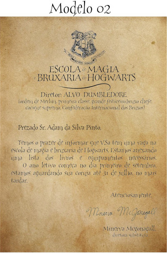 Carta De Hogwarts Personalizada  Mercado Livre
