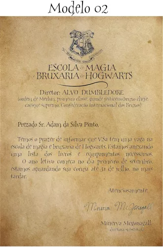 Carta para Hogwarts personalizável (português) em PDF, fácil e rápida