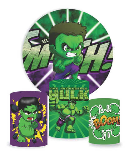 Kit Capa Cilindro E Painel Temático C/elástico Hulk Baby