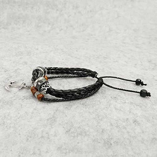 Suyi Pulsera Trenzada Tejida De Cuero Ajustable Multicapa Pu
