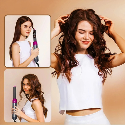 Escova Secadora 5 Em 1 Cachos/liso Bivolt Modeladora Preto/rosa