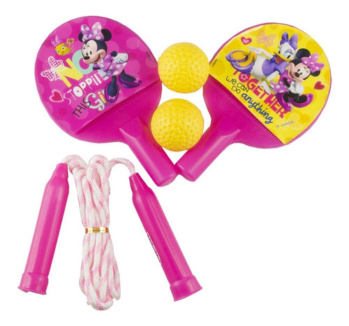Kit Com 2 Raquetes De Ping Pong E Pula Corda Minnie Disney