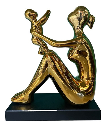 Adorno Decorativo Figura De Madre E Hijo En Color Dorado