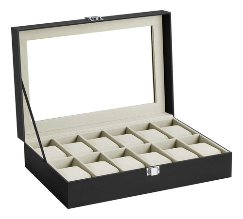 Watch Box Songmics De 12 Ranuras Con Tapa De Cristal Y Cojin