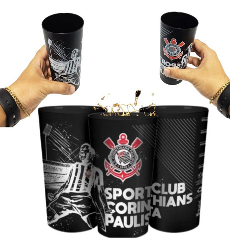 Kit 4 Copos Plástico Premium Grande Sport Clube Corinthians