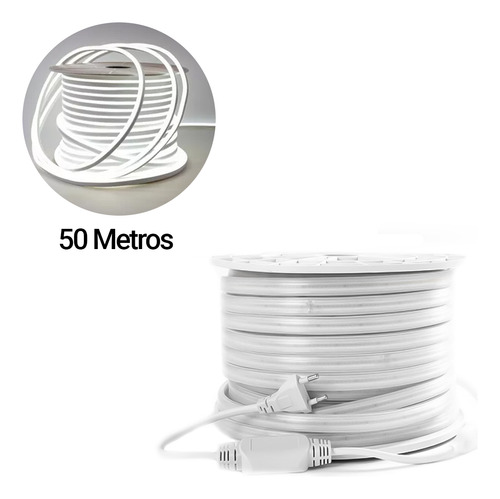 Fita Cob 220v 50m 7w/m 280led/m Ip66 11mm Cor Da Luz Branco Frio 6000k
