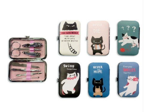 Set X 7 Piezas Manicura/pedicura/estuche Gatitos