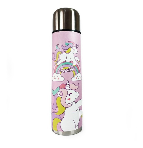 Imagen 2 de 3 de Termo Acero Inoxidable 1 L Y Mate Aluminio Madera Unicornios