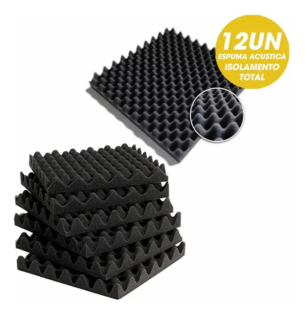 Kit Com 12 Placas Acusticas 50x50x2 - Anti Ruidos Sonoros