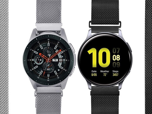 Kit 2 Pulseiras Aço Galaxy Watch 44 Amazfit Bip Gt 2 46mm Cor Preta - Prata Largura 20 Mm