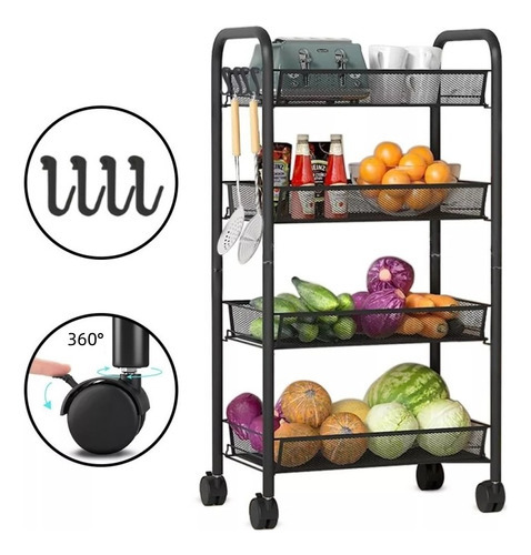 Mueble Organizador De Coina Con Ruedas 4 Niveles Color Negro