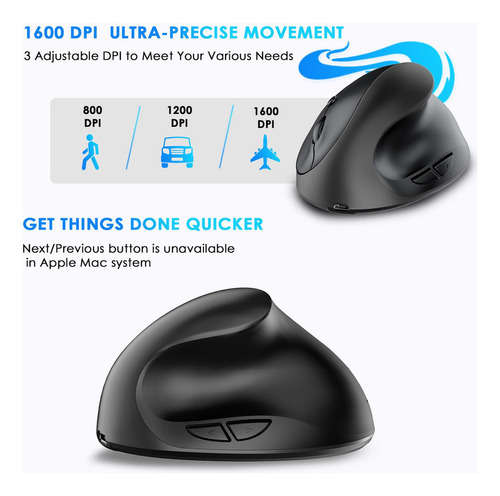 * Mouse Vertical Ergonômico Para Jogos 1600 Dpi