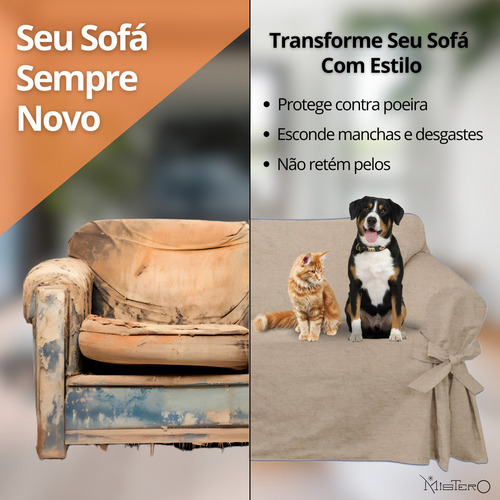 Capa De Sofá Mistero 3 Lugares Em Linho Cor Natural Liso