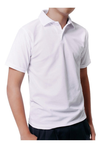 Docena De Camiseta Polo Blanca Niños Colegial Cuello Tejido