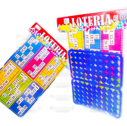  Juego De Mesa Lotería Bolsa 12 Cartones Fichas Plastica P