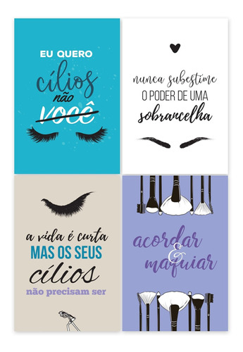 Kit Placas Decorativas Maquiagem Frases 4un 30x40cm