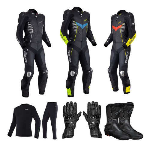 Kit Macação Pista 2 Peças Luva Gp Race Bota Super Tech Texx