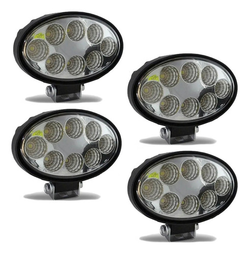 Kit 4 Farol De Milha Auxiliar Oval 8 Led 6000k Lente Branca