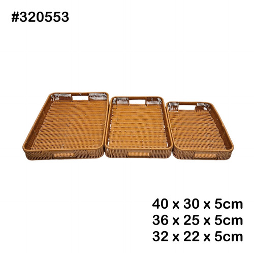 Set 3 Canasta De Plastico Trenzado Rectangular 40cm #320553