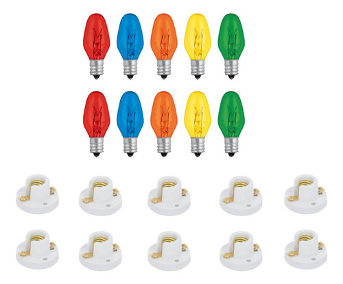 10pzas  Foco Vela 5 Colores 127v 7.5w E12 + Sockets