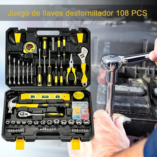 Goxawee® 108pzs Juego De Herramientas Mecánicas Desarmadores Kit Combinadas para automóvil