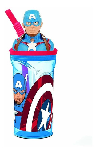 Vaso Infantil Capitán América Estatuilla Avengers Con Pajita