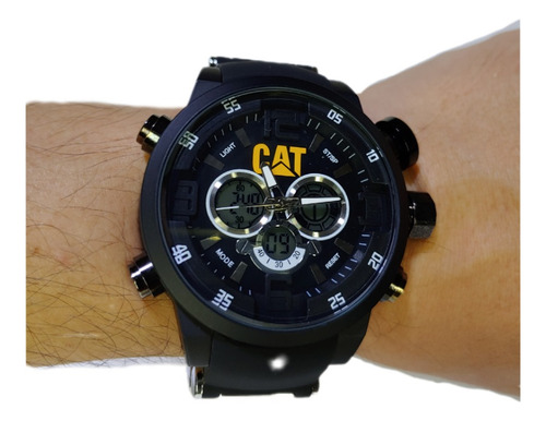 Combo Reloj De Pulsera Análogo/digital Uso Rudo Cat + Gorra Color De La Correa Negro Color Del Bisel Negro Color Del Fondo Negro