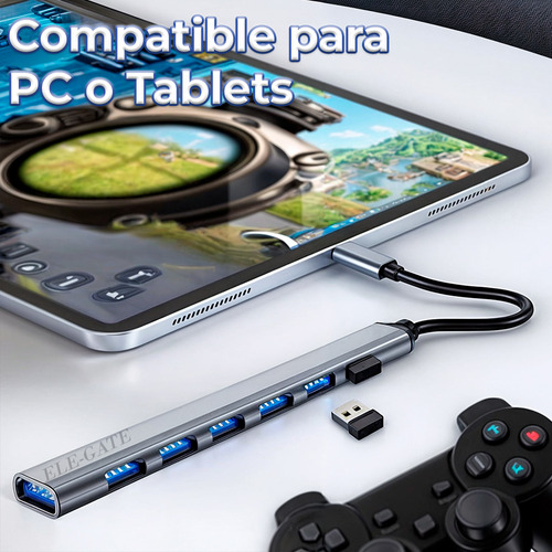 Hub Usb 3.0 7 Puertos Divisor Hub Usb Multipuerto Usb Tipo C Color Plateado Ele-Gate
