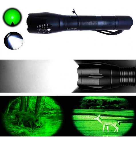 Lanterna Tática 2 Led Luz Branca/verde Foco Ajustável 688t6