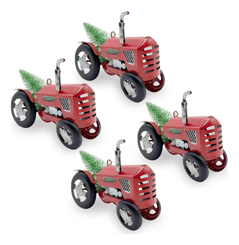 4 Adornos De Navidad Hpq Con Forma De Tractor