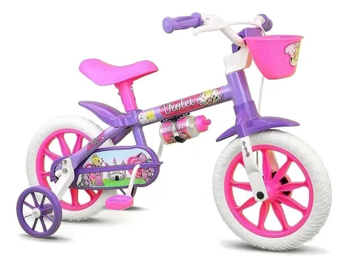 Bicicleta Infantil Nathor Violet Aro 12 Freio Tambor com Rodas de...