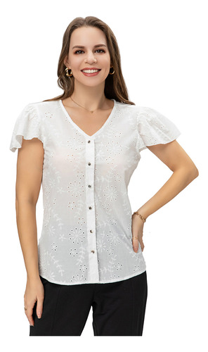 Blusa Broderíe Abotonado Crema Mujer Fashion's Park