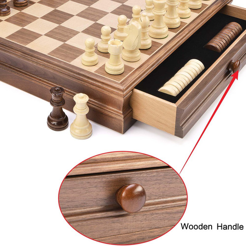 Amerous Juego De Ajedrez Y Damas De Madera De 15 X 15 Con De