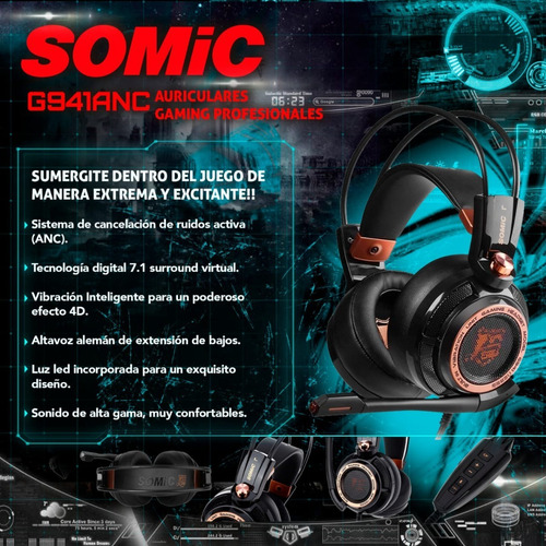 Imagen 5 de 10 de Auriculares Gamer Con Micrófono Pc Somic G-941 Anc Cuotas
