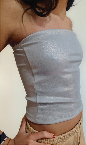 Top Strapless Brilloso Varios Colores Elastizado Blanco Unico