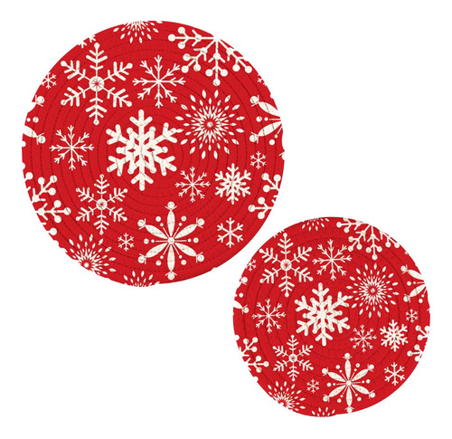 Salvamantel Mesa Rojo Copo Nieve Navidad Para Plato Caliente