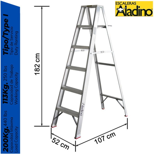 Imagen 2 de 3 de Escalera Tipo Tijera Aluminio Premium 1.82m 6 Tramos Aladino