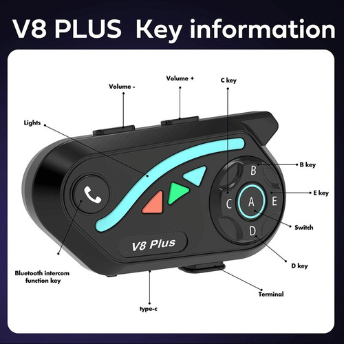 Intercomunicador Bluetooth Moto Casco V8 Plus+ Usb-c